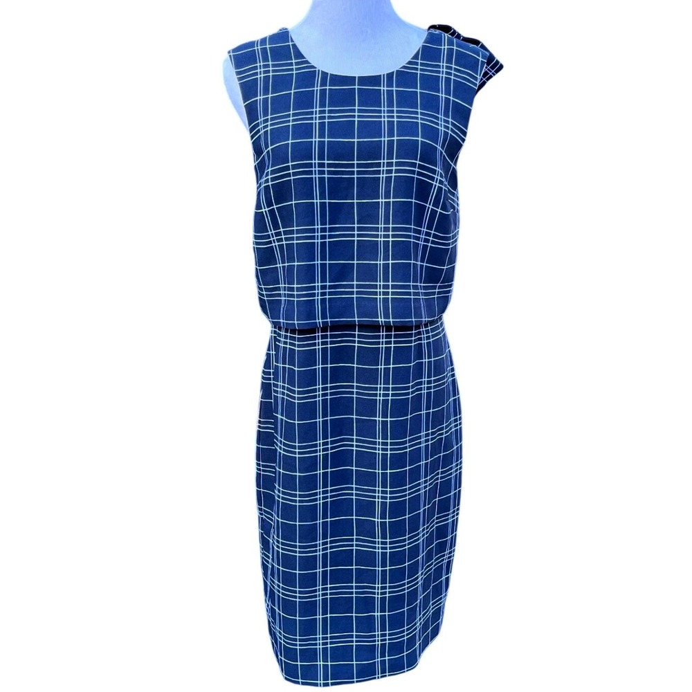 Banana Republic Womens Blue Plaid Ruffle Back Sheath Dress 6 NWT 797772-00-1